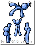 Group of Blue Men Tossing Another Into the Air Clipart Illustration