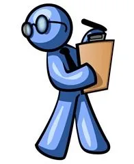 Blue Man Holding a Clipboard While Reviewing Employees Clipart Illustration