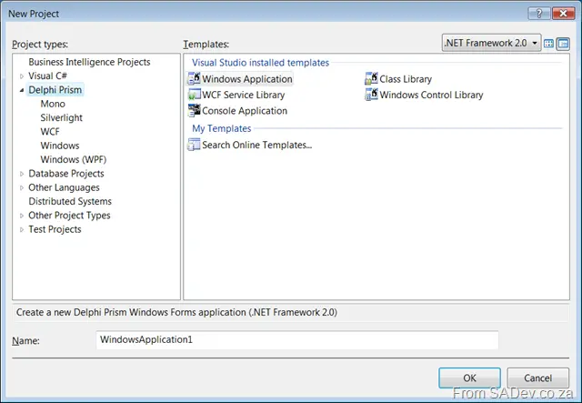 New project dialog for Delphi