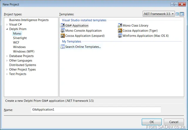 New project dialog for Mono