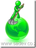 Lime Green Man Using A Wet Mop With Green Cleaning Products To Clean Up The Environment Of Planet Earth Clipart Illustration