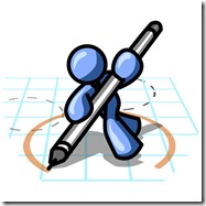 Blue Man Holding a Pencil and Drawing a Circle on a Blueprint Clipart Illustration