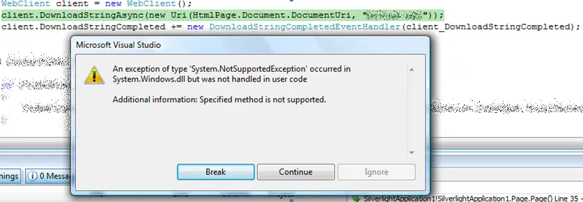 Screenshot of the error
