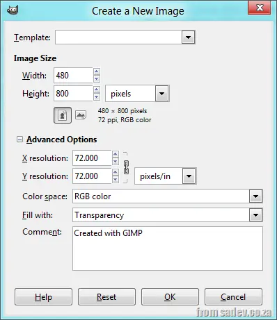 Create new image dialog